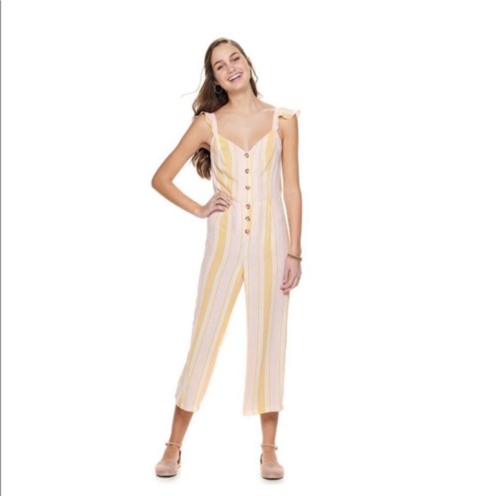 CANDIE'S Women's Jumpsuit Cropped Wide Leg Size Extra Small Yellow Multicolor